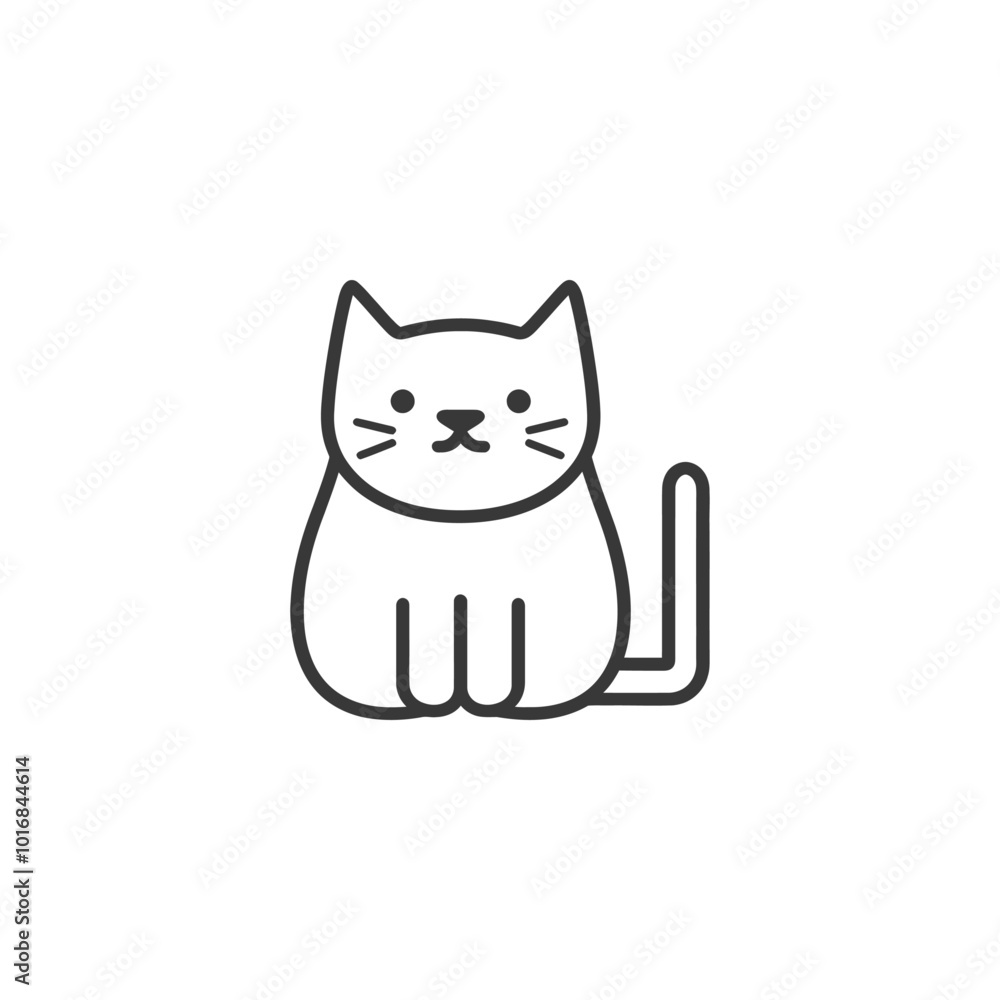 Obraz premium Line drawing of a cartoon cat sitting with its tail curled behind it