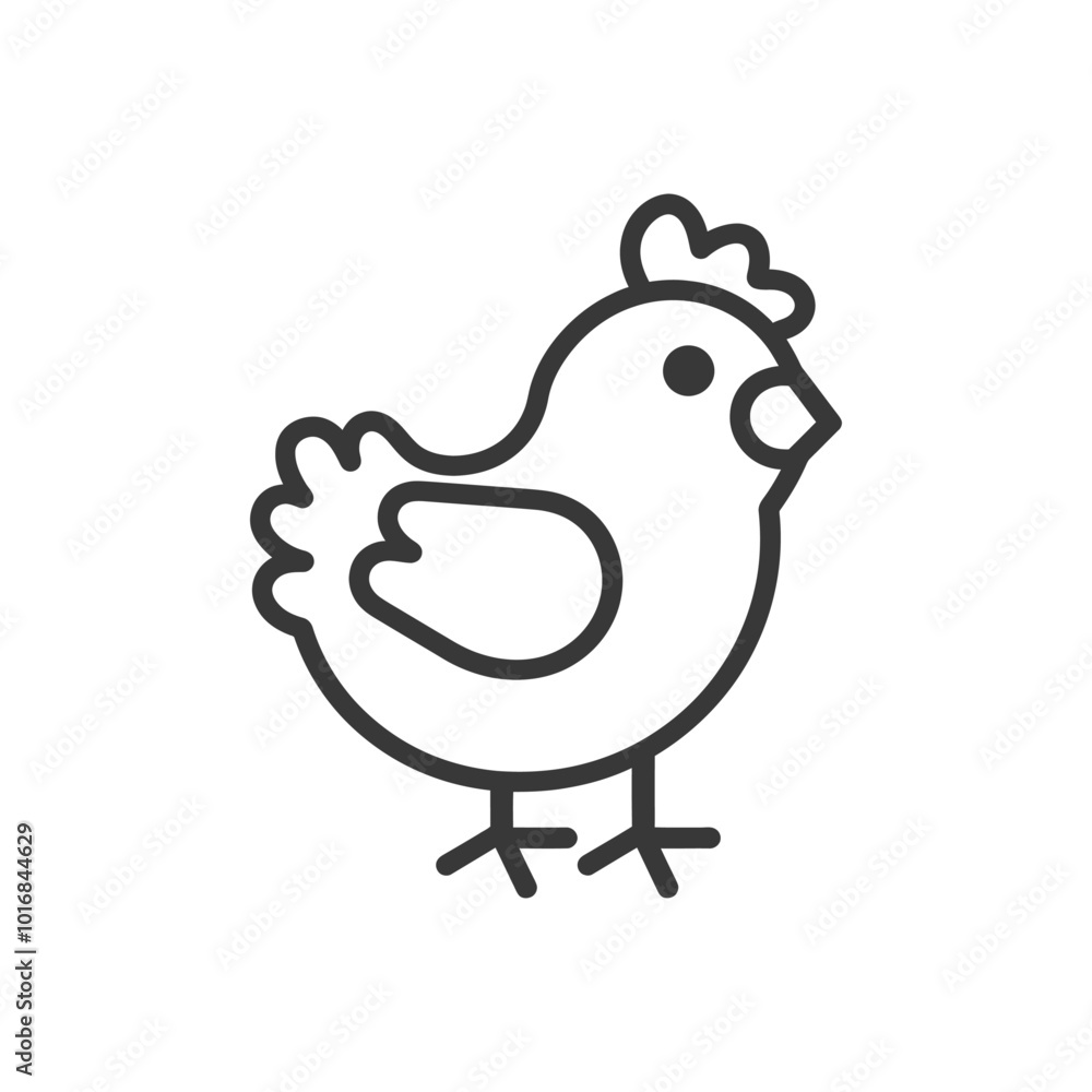 Line drawing of a cartoon chicken facing right Line drawing of a cartoon chicken facing right