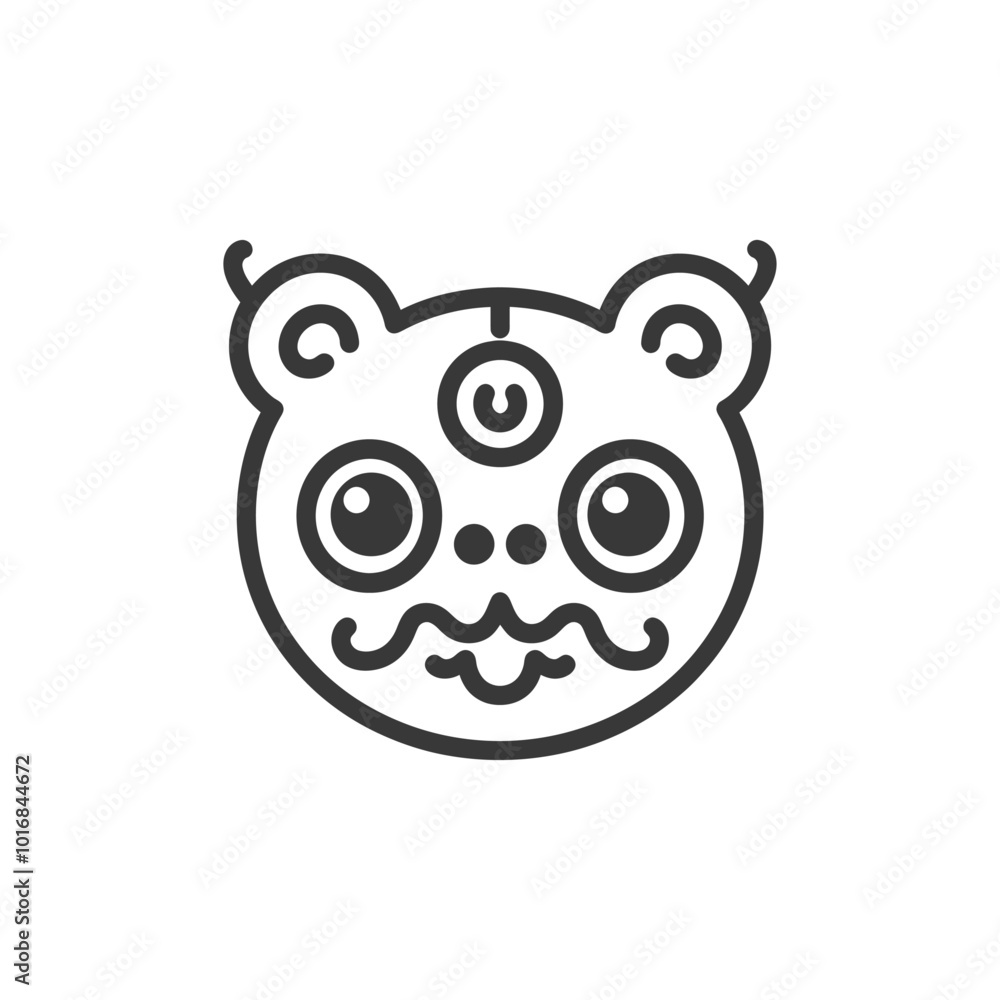 Line Drawing of a Cartoon Creature with Three Eyes Line Drawing of a Cartoon Creature with Three Eyes