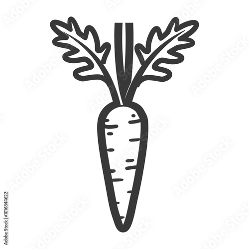 Line Drawing of a Carrot with Green Top