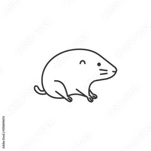 Line drawing of a cartoon mole sitting with a smile