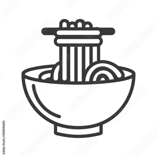 Line Drawing of a Bowl of Noodles with Chopsticks