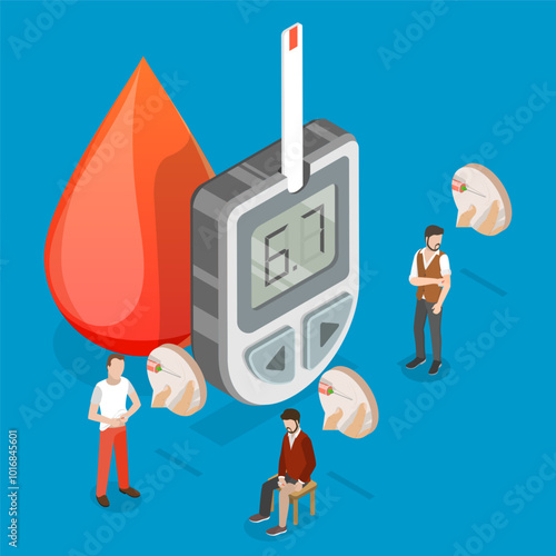 3D Isometric Flat Vector Illustration of Diabetic Patient, Administering Insulin With Pen Or Syringe To Stomach, Leg, Or Arm