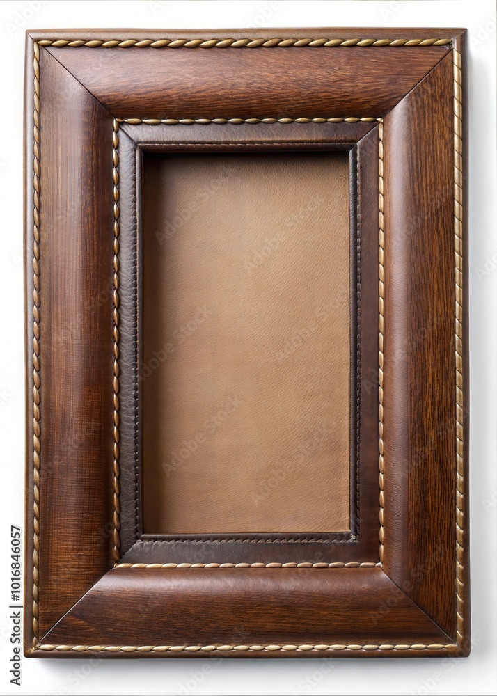 Fototapeta premium Versatile Leather and Wood Picture Frame: Custom Photo, Art, and Wall Display Options for Every Decor Style with blank copyspace background