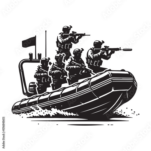 Military Combat Boat in Action vector