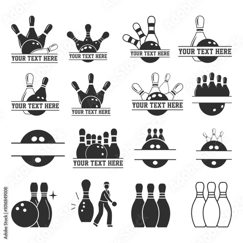 Bowling Ball and Pins. Bowling Team SVG Bundle Monogram Frame Love Bowling Squad Ball and Pins Bowling Club Clipart Cricut Silhouette Cameo Cut files