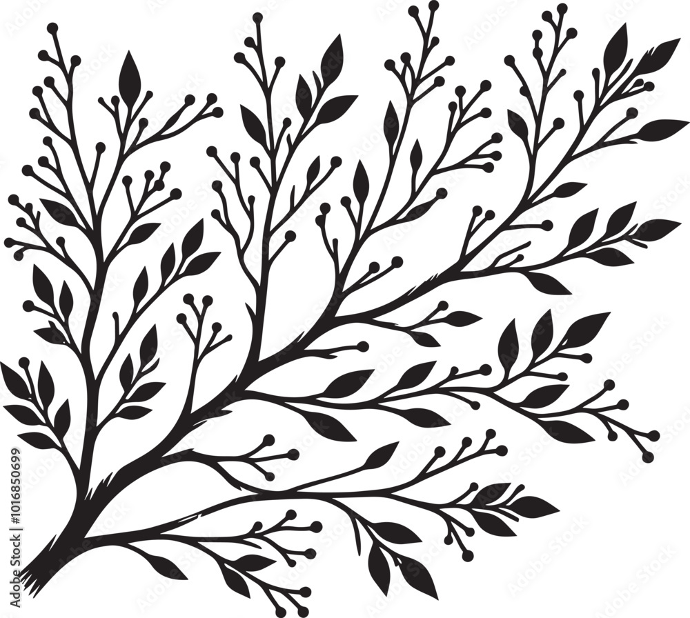 Naklejka premium Beautiful Tree Branch silhouette vector illustration isolated on a white background