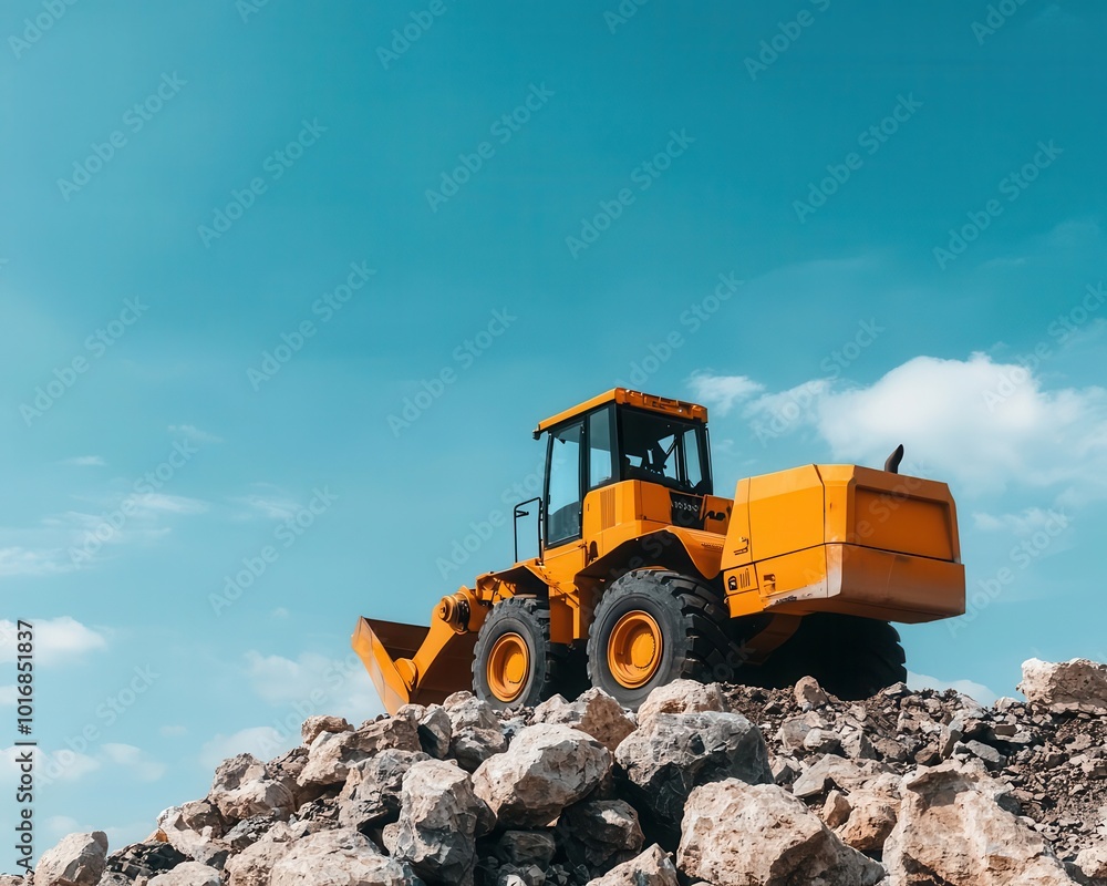 Modern loader with a precision hydraulic system, moving large boulders in a quarry, Hydraulic precision loader, Powerful, modern, efficient Modern loader with a precision hydraulic system, moving large boulders in a quarry, Hydraulic precision loader, Powerful, modern, efficient