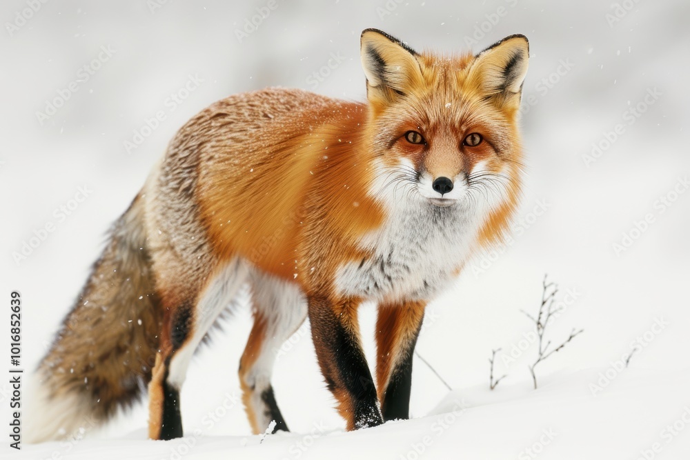 Intense Red Fox with Piercing Eyes in Snow-Covered Forest - Wildlife Photography Intense Red Fox with Piercing Eyes in Snow-Covered Forest - Wildlife Photography