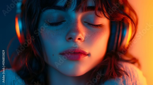 Woman Listening to Calming Music with Headphones