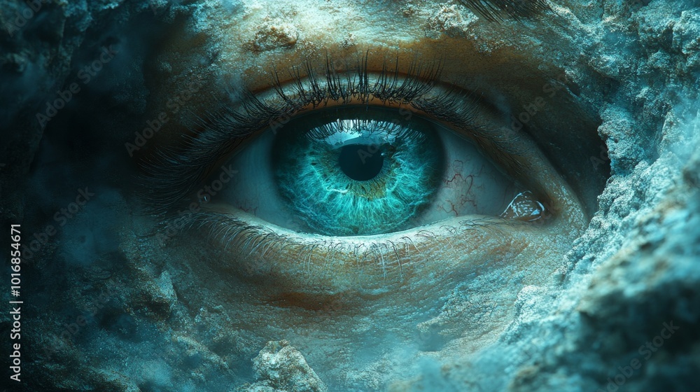 A close up of a person's eye with a blue tint A close up of a person's eye with a blue tint