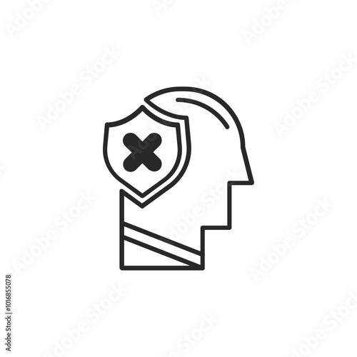 Psychology thin outline icon Human brain processes and consciously living personality traits. Vector illustration