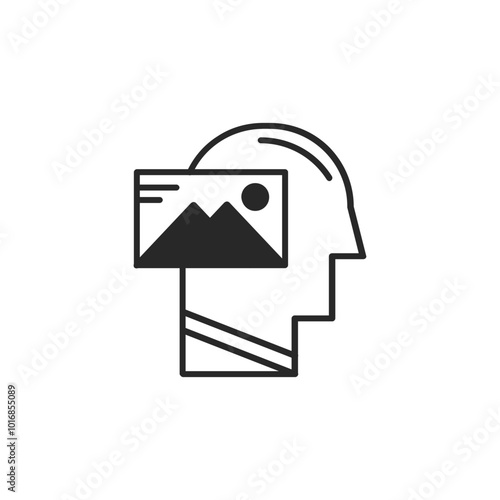 Psychology thin outline icon Human brain processes and consciously living personality traits. Vector illustration