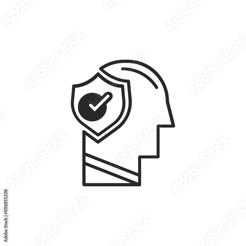 Psychology thin outline icon Human brain processes and consciously living personality traits. Vector illustration