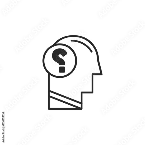 Psychology thin outline icon Human brain processes and consciously living personality traits. Vector illustration