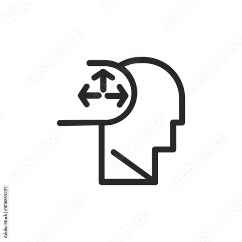 Psychology thin outline icon Human brain processes and consciously living personality traits. Vector illustration