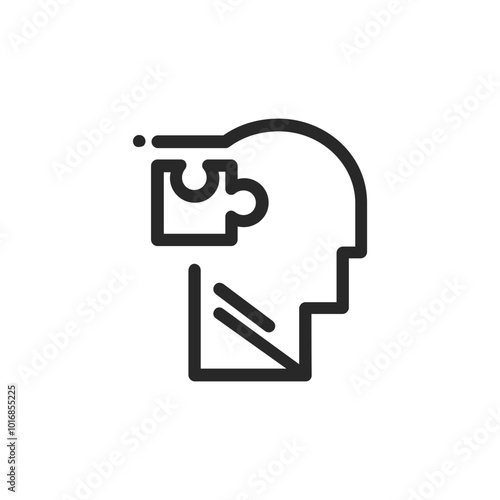 Psychology thin outline icon Human brain processes and consciously living personality traits. Vector illustration