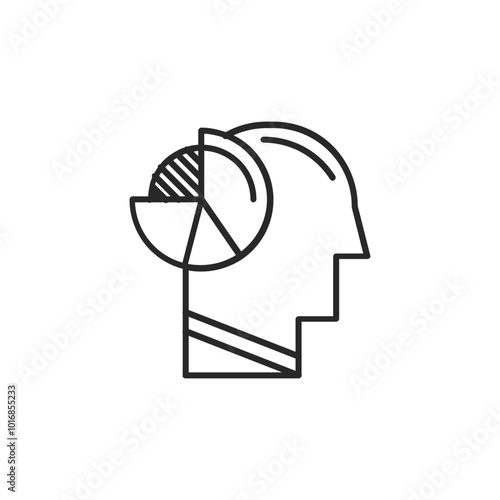 Psychology thin outline icon Human brain processes and consciously living personality traits. Vector illustration