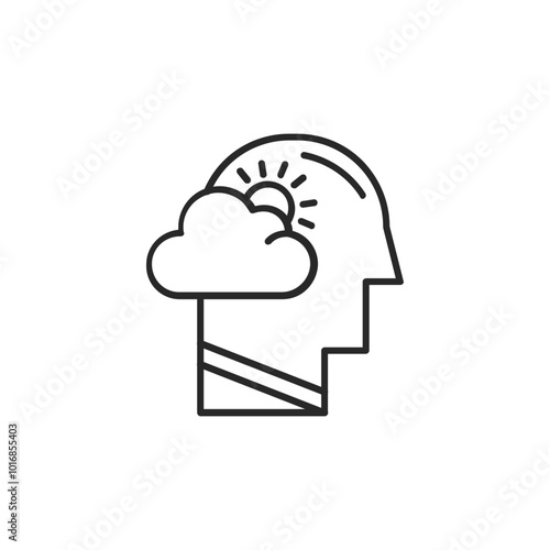 Psychology thin outline icon Human brain processes and consciously living personality traits. Vector illustration