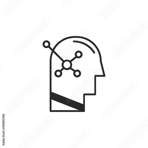 Psychology thin outline icon Human brain processes and consciously living personality traits. Vector illustration