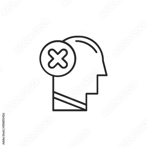 Psychology thin outline icon Human brain processes and consciously living personality traits. Vector illustration