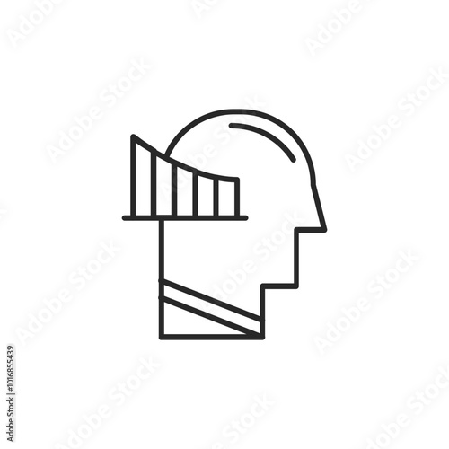 Psychology thin outline icon Human brain processes and consciously living personality traits. Vector illustration
