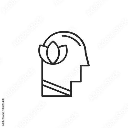 Psychology thin outline icon Human brain processes and consciously living personality traits. Vector illustration