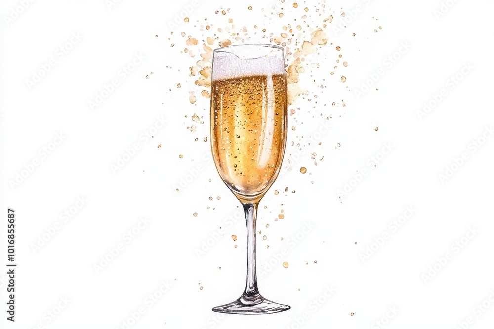 A sparkling glass of champagne with bubbles, isolated on a white background. A sparkling glass of champagne with bubbles, isolated on a white background.