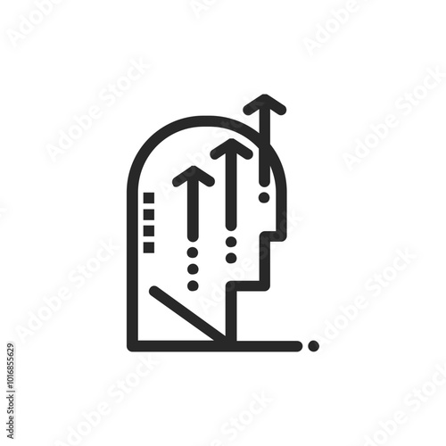 Psychology thin outline icon Human brain processes and consciously living personality traits. Vector illustration