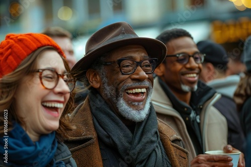 Close-up Shot of a Multicultural Group of Adults Enjoying Each Other's Company at a Stylish Downtown Café