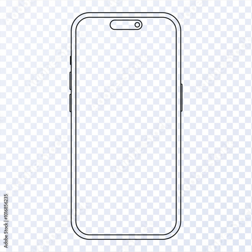 Smartphone mockup with blank screen in line style, detailed mobile phone mockup front view, model mobile phone, ui, ux - vector