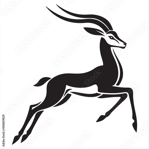 Graceful Leaping Springbok Antelope Silhouette - Minimalist Vector Art 