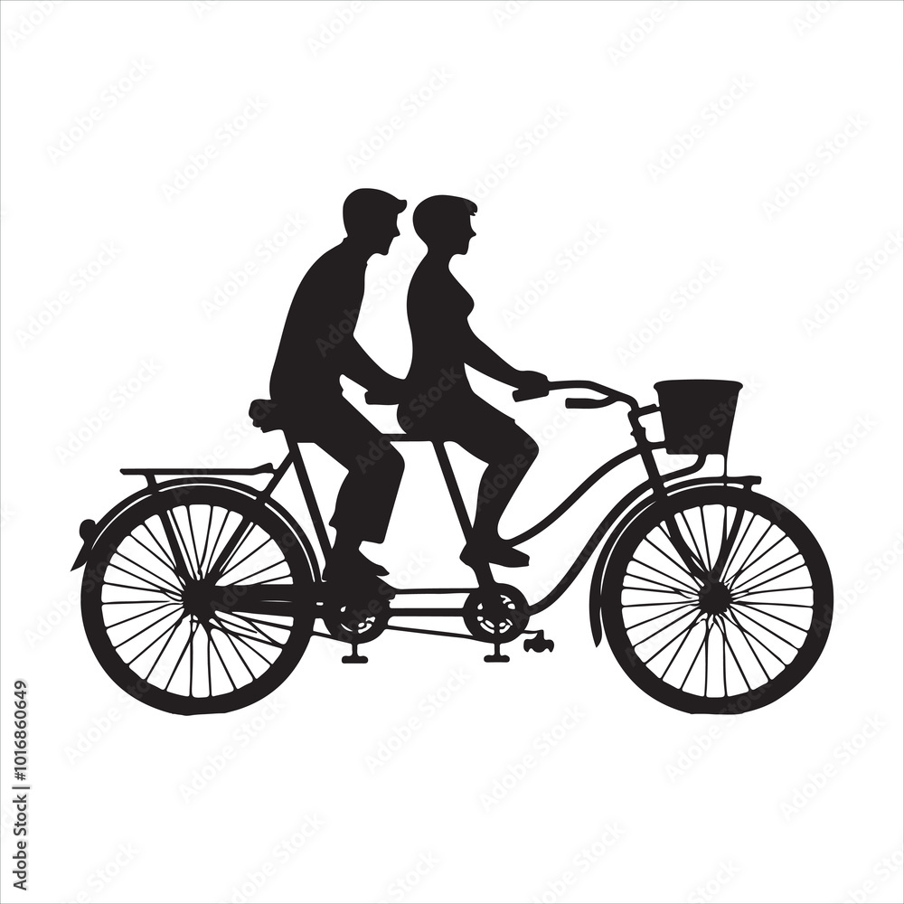 Fototapeta premium Bicycle Built for Two silhouette on white background 