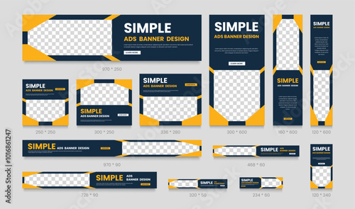 Google promotion kit banner template design for web page, ads, background, backdrop, flyer, card. Business web banners template set. Vertical, horizontal and square ads template layout.