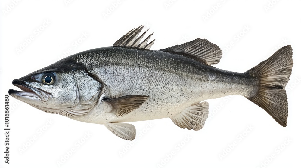 Bluefish Pomatomus saltatrix is presented isolated on a white background highlighting its sleek body sharp teeth and vibrant hues. It exemplifies marine biodiversity. Bluefish Pomatomus saltatrix is presented isolated on a white background highlighting its sleek body sharp teeth and vibrant hues. It exemplifies marine biodiversity.
