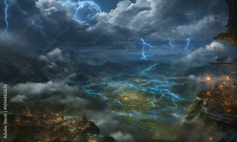 Naklejka premium Clouds over the sea, AI generated