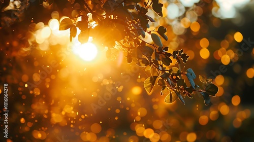 Golden hour sunset sunrise time tranquil spring summer nature closeup bokeh forest background