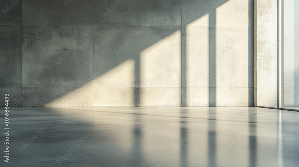 Modern interior design in an apartment, house, office, bright modern interior details and light from the window against the background of a concrete wall and floor with reflection Modern interior design in an apartment, house, office, bright modern interior details and light from the window against the background of a concrete wall and floor with reflection