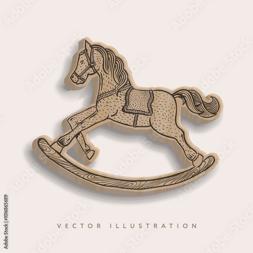 Wooden rocking horse, hand drawn vintage toys, realistic vector illustration photo