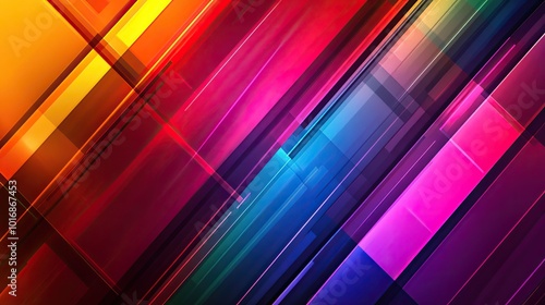 A vibrant background with sleek diagonal lines intersecting geometric shapes in bold colors, creating a modern aesthetic.
