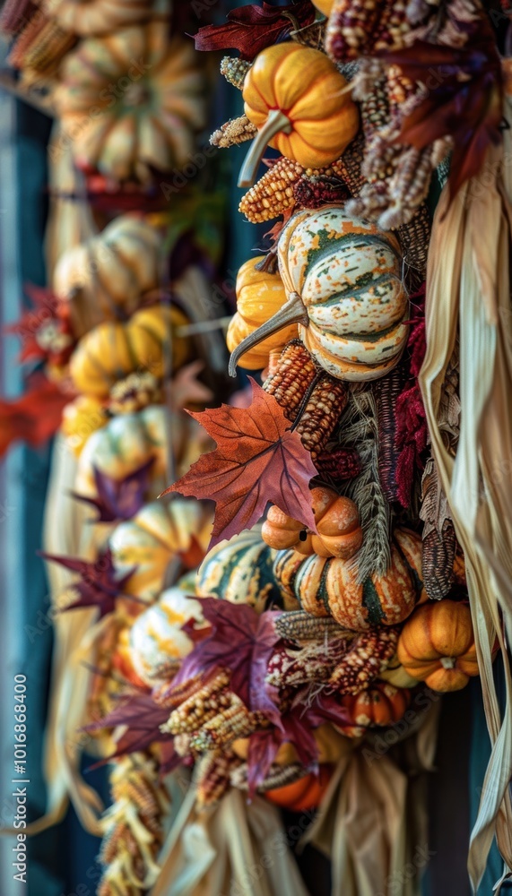 Autumn Harvest Festival Wreath with Corn Husks, Leaves, and Small Pumpkins - Perfect for Holiday Decoration Autumn Harvest Festival Wreath with Corn Husks, Leaves, and Small Pumpkins - Perfect for Holiday Decoration