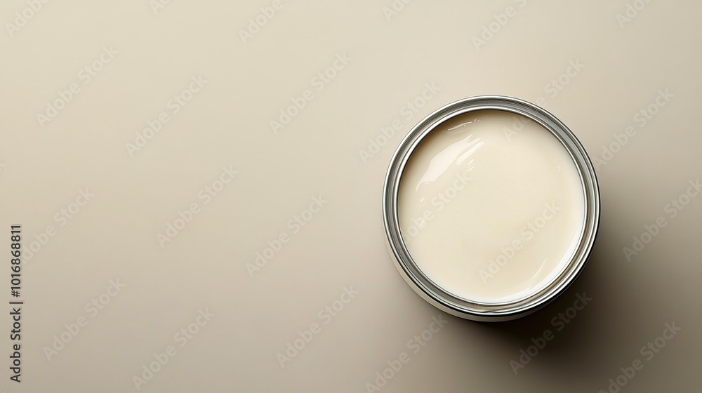 A top view of a can of evaporated milk, smooth and creamy A top view of a can of evaporated milk, smooth and creamy