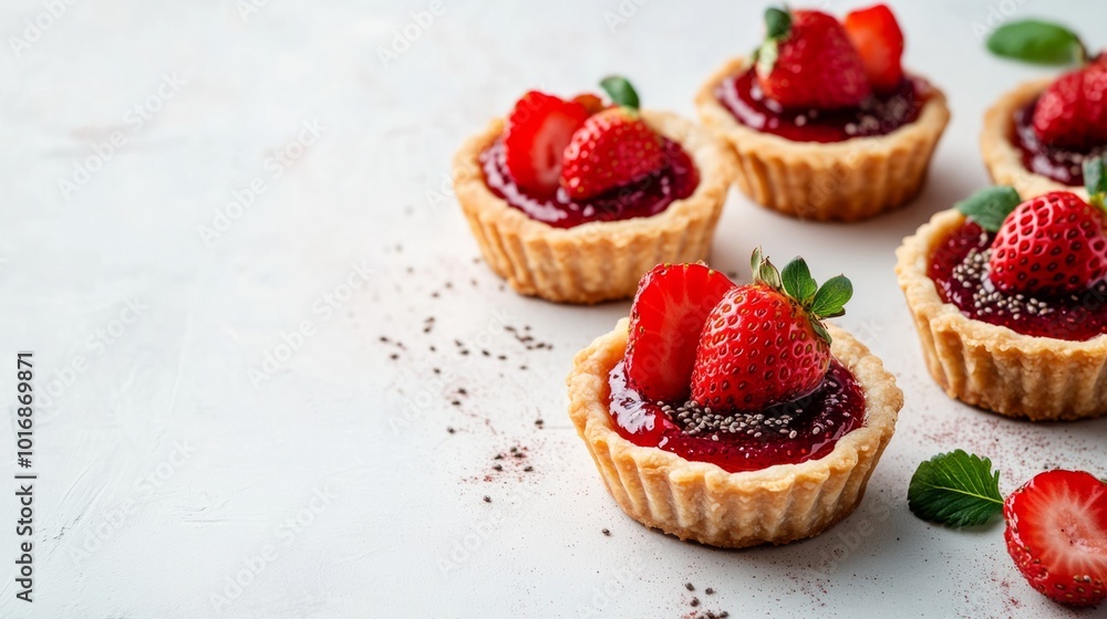 Low sugar cakes with chia and strawberry jam, white background generative ai Low sugar cakes with chia and strawberry jam, white background generative ai