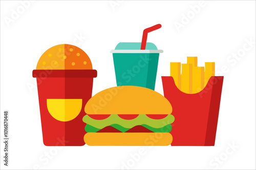 "Realistic Fast Food Vector Stickers Set | High-Quality Isolated Design on White Background"