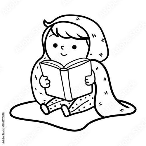 Winter reading icon in doodle style