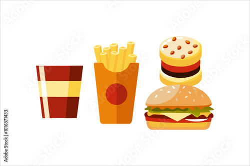 "Realistic Fast Food Vector Stickers Set | High-Quality Isolated Design on White Background"