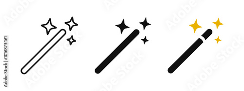 Magic wand icon. Magic stick tool button. Photo filter editing enhance tool symbol. Sparkling fairy wand with bleaching stars. Illusion sign. Miracle pictogram. Magician enchantment concept.