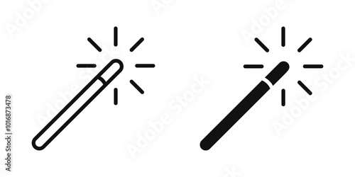 Simple magic wand icon. Magic stick pick tool button. Photo filter tool symbol. Shiny magic wand pictogram.