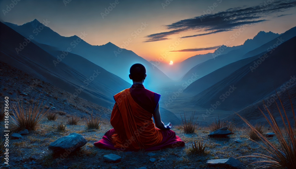 Fototapeta premium Buddhist monk sitting in the lotus position