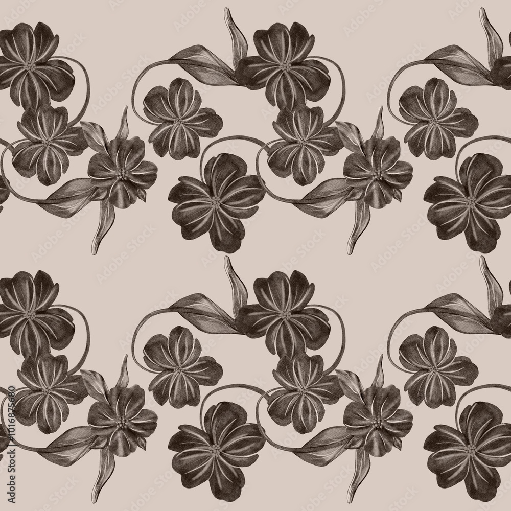 custom made wallpaper toronto digitalElegant floral pattern in rich brown tones on a soft pink background for modern decor